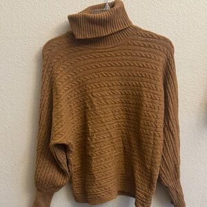 Olive & Oak Cable Knit Turtleneck Sweater in Warm Brown